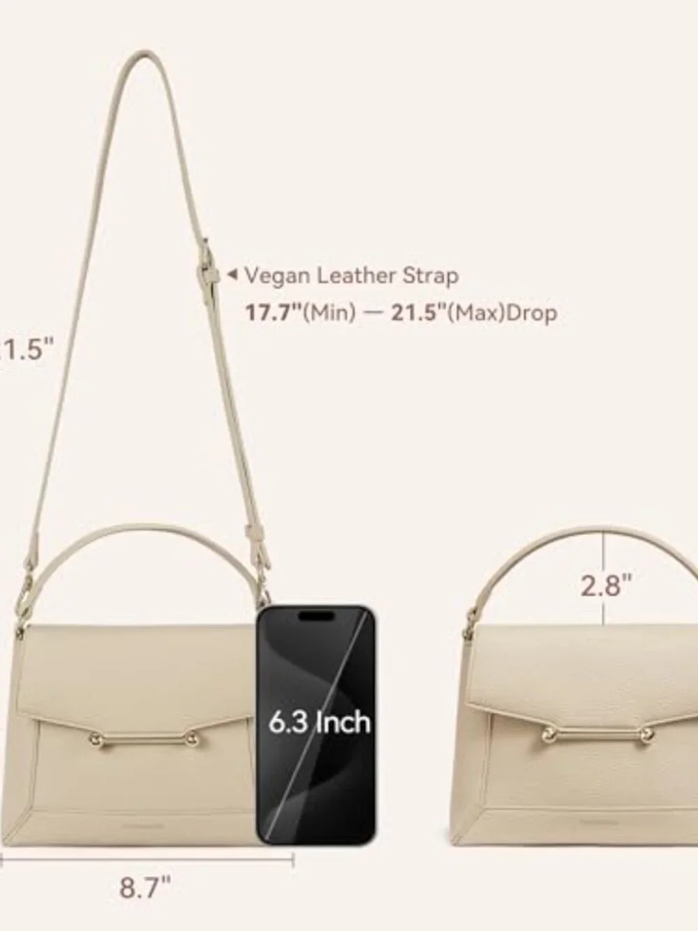 Vegan Leather Crossbody Bag with Top Handle Adjustable Strap